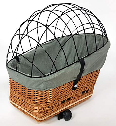 Tigana Hundefahrradkorb für Gepäckträger aus Weide Natur 60 x 39 cm Gitter Tierkorb Hinterradkorb Hundekorb für Fahrrad (N-S) (XXL + Kissen/Holz/Einlage G1)