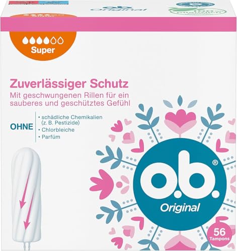 o.b. Original Super, Tampons für starke Tage mit StayDry Technologie und geschwungenen Rillen, für zuverlässigen Schutz und ein sauberes Gefühl (1 x 56 Stück)