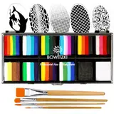 Bowitzki Professionelles Schminkset für Kinder und Erwachsene, 12 x 10 g, Schminkset mit Schablone, One Stroke Split Cake, ungiftig, Regenbogen, Flora, Delfin, Einhorn, Flamme, Körperbemalung, Make-up