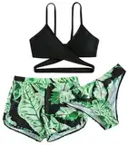 Girl's 3 Stück Badeanzüge Tie Dye Bikini Badeanzug mit Cover Up Strand Rock Tag 12-13=EU 10-11 Jahre