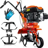 MASKO® Benzin Gartenfräse MK-909 Motorhacke 2,2kW (3PS) 139ccm | Ackerfräse mit 36cm Arbeitsbreite 4 Takt Motor 16 Harte Messer Bodenfräse Gartenhacke Kultivator Bodenhacke inkl. Handschuhe Orange