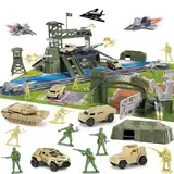 Militär-Basis-Set, Armee-Spielset mit Fahrzeugzubehör und Spielkarte, Mini-Armee-Spielzeug, Geschenke für Jungen und Mädchen, 3, 4, 5, 6, 7, 8 Jahre, 46-teilig