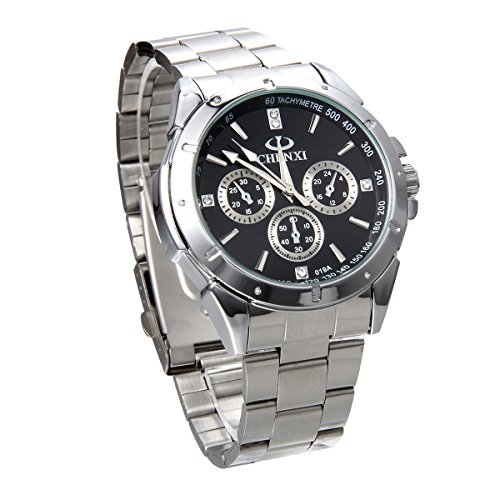 JewelryWe Herrenuhr Edelstahl Business Uhr: Luxus Elegante Analog Quarz Armbanduhr Herren Silber Edelstahlarmband Geschäft Casual Uhr mit drehbarer Lünette & Silber Gauge-Nadeln