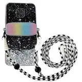 Tivenfezk Nadoli für Xiaomi Redmi Note 9S Glitzer Handykette Hülle,Silikon Bling Durchsichtig Crossbody Tasche zum Umhängen Schutzhülle mit Telefon Clip Halter Band