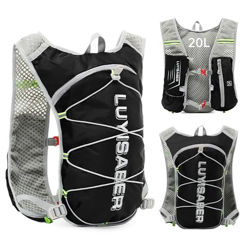 Flintronic Trinkrucksack, Laufrucksack, Multifunktionale Ultrleicht Fahrradrucksack, Reflektierende Fahrradrucksack, für Wandern Trailrunning Radfahren Joggen, für Damen Herren, Schwarz