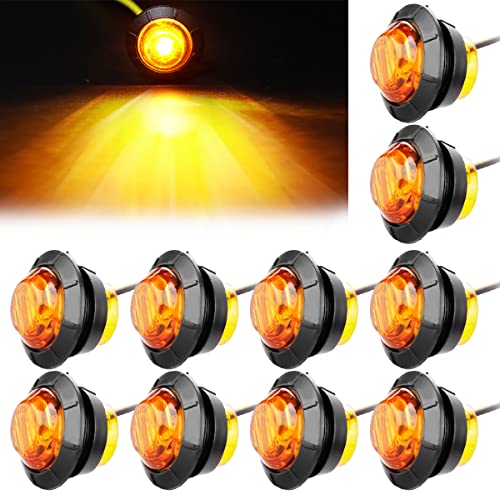 LeKaufen 10 Stück 3/4" Auto Runde LED Seitenleuchten 1,9cm Seitenmarkierungsleuchten 12V 24V Kontrollleuchte Begrenzungsleuchten Positionsleuchten für Lastwagen Anhänger Wohnmobile Wohnwagen (gelb)