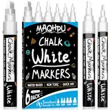 Maqhpu Weiß Kreidestifte für Fenster & Tafel Abwaschbar, 6 Stück Kreidemarker Fenster, Whiteboard Marker Fenstermalstifte Fensterstifte Tafelstifte für Glas & Gewürzgläser(1mm, 3mm, 6mm, 10mm)