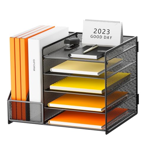 Restorgan Schreibtisch Organizer mit Aktenhalter, 5-stufiger Papier Organizer, Mesh Schreibtisch Akten Organizer mit Zeitschriftenhalter für büro Organizer Schreibtisch