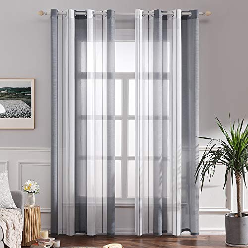 MIULEE Gardinen Gestreift Transparent mit Ösen, Voile Vorhänge Wohnzimmer Modern 2er Set, Vorhang Schlafzimmer Transparent mit Grau Weiss Gestreift Muster, Vorhang Halbtransparent Streifen 140X245 cm