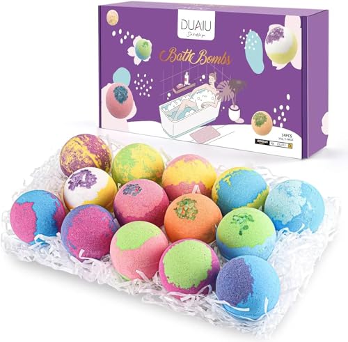 Badebomben Kinder, DUAIU 14Pcs Badebomben Geschenk Set, Organische Natürliche Badebomben Geschenkset mit ätherischem Öl, Badebomben Kinder & Frauen Set