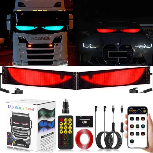 2er Devil Eyes Light For Cars Auto Led Augen für Lkw, Anzeige Bunter Weicher Bildschirm Programmierbare LED Laufschrift Leuchtreklame, Smart App,Bluetooth USB 5V Teufelsauge LKW (12CM*60CM)