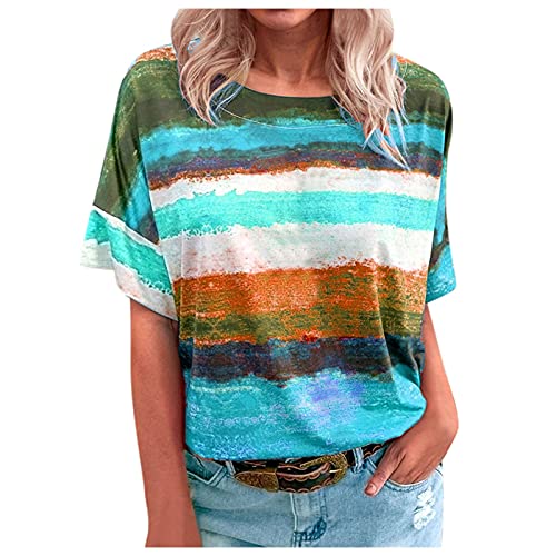 Kurzarm Casual T-Shirt Frauen Damen Shirt Kurzarm Freizeitbluse Tunika T-Shirt Damen Kurzarm Sport Sommer (Multicolor, L)