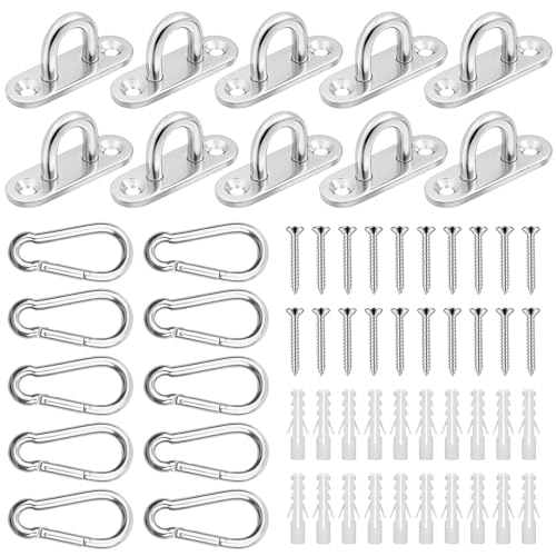 sdhiiolp 10 Stück Augplatte Edelstahl Augplatte Mit Öse M5 Befestigungshaken Mit Edelstahl Karabiner Ösenplatte Ösen für Wand-Befestigung Decken-Befestigung Wand-Haken