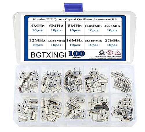 BGTXINGI 100 Stück 10 Wert DIP Quarz-Kristall-Oszillator 4M 6M 8M 11,052M 12M 13,56M 16M 22,1184M 27M 32,768K Kristall-Resonatoren-Sortiment