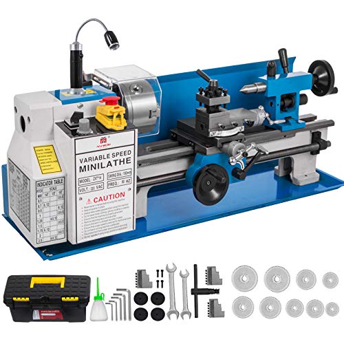 Mophorn Metalldrehmaschinen 7x14 Zoll 550W Mini-Drehmaschine 350mm Mittenabstand Tischdrehmaschine 50-2500 RPM mit Metrisch Gewinde 0,5-2,5mm und 21mm