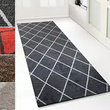 Floordirekt Teppich-Läufer Cosenza | Modernes Rauten-Design | Hochwertige Verarbeitung | Rutschhemmender Gelrücken | Erhältlich in 4 Farben & vielen Größen (80 x 300 cm, Schwarz)