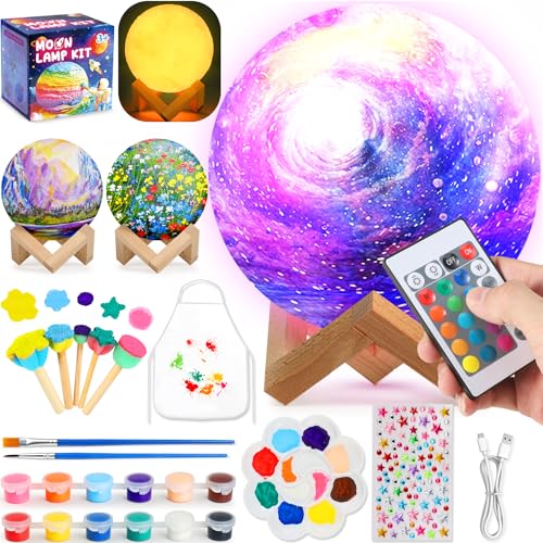 Pourbibi Mondlampe Space Kit Bastelset Kinderr ab 6 7 8 9 10 11 12 Jahre, DIY MondLampe Malset Kreativ Set für Kinder, 3D Lackierung Nachtlicht, Kreatives Geschenke für Mädchen