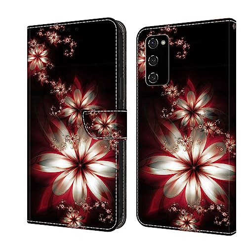 Rnrieyta Miagon Kickstand Flip PU Leder Schutzhülle für Oppo A58 5G,Bunt Muster Hülle Brieftasche Case Cover Ständer mit Kartenfächer,Rot Blume