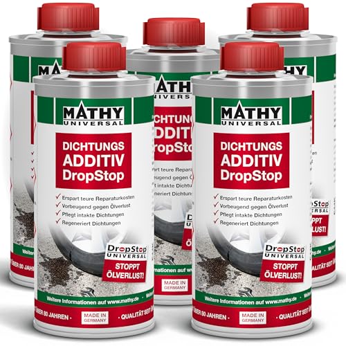 MATHY-DropStop Dichtungs-Additiv (5 x 250 ml) - Öl-Additiv stoppt Ölverlust im Motor, Getriebe, Hinterachsen & Servolenkungen - regeneriert Dichtungen