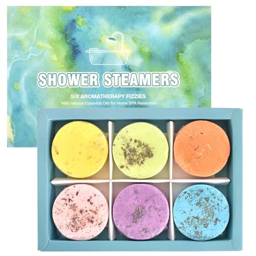 Duschbomben Set, Shower Steamers Aromatherapie Geschenkset, Badebomben Geschenkset, Duschdampfer Aromatherapie, Natürliche Dusch Bombmit ätherischen Ölen zur Entspannung, für Frauen Männer (6)