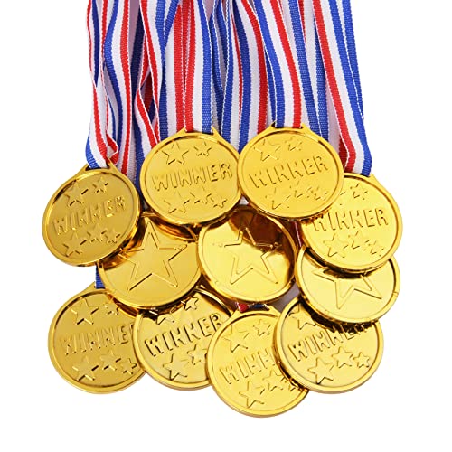 flintronic 12 Stücke Gewinner Medaillen，Kunststoff Medaillen Gold Kinder für Sport, Wettbewerbe Auszeichnungen，Party，Preisen Awards