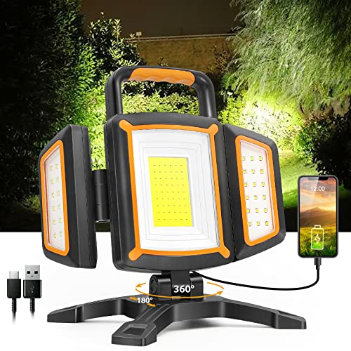 SYLSTAR LED Strahler Akku 30W, 3000LM Super Hell Baustrahler mit Magnet, 5 Lichtmodi und Powerbank, Drehbare Tragbare Wasserdichte Wiederaufladbare Arbeitsleuchte für Garage, Werkstatt, Baustelle