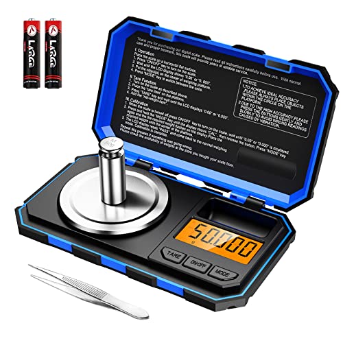 ORIA Digital Feinwaage, 50g / 0,001g Präzisonswaage Milligramm, Taschenwaage, Schmuckwaage, 50g Kalibriergewicht, Pinzette, mit 6 Einheiten, Tara & Automatisch Aus