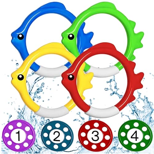 Pool Tauchspielzeug für Kinder, Unterwasser Spielzeug Sommer, ​Tauchen Spielzeug, 4PCS Tauchfisch-Ringspielzeug und 4PCS Tauch-Frisbee-Spielzeuge Pool Spielzeug Spielzeug Unterwasser