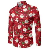 Caxndycing Weihnachtshemd Herren Ugly 3D Freizeithemd Langärm Hemden Funky 3D Gedrucktes Muster Männer Funky X-Mas Hawaiihemd Lustig Weihnachtliche Motive Tops