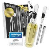 VINENCO Weinkühler Set DAS ORIGINAL, Flaschenkühler + Dekanter 7-in-1 Premium Wein Zubehör: Edelstahl Flaschen-Weinkühlstab + Dekantier-Belüfter + Ausgießer | Bar Geschenk Frauen Männer, Rot- Weißwein