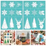 BEUNITONE 2 Stück Weihnachts-Siebdruck-Schablone 11x8.5" selbstklebende Schneeflocken-Netzschablonen Siebdruck-Schablone Für Kreidepaste Mit Hirschbaum Zum Drucken Auf Holz Stoff Wand Tasse Teller