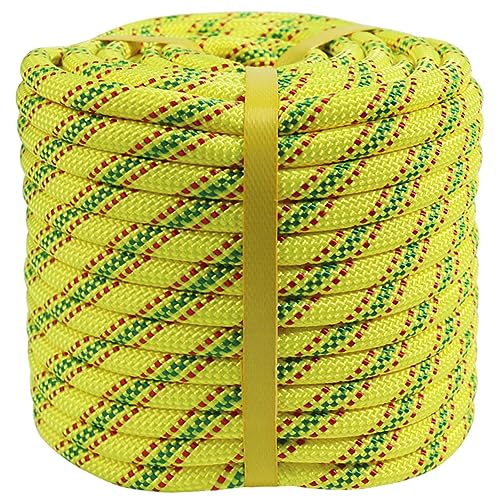 DerziNet Doppelt geflochtenes Baumpfleger-Seil, 1,27 cm x 30,5 m, hochfestes Polyester-Seil für Baumarbeiten, Takelage, Schaukeln, Segeln, Abschleppen, gelb/rot/grün