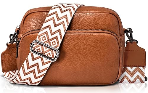 GASSDA Crossbody Bag Damen, Kleine Umhängetasche Damen Breiter Gurt, PU Leder Handtasche Damen mit Abnehmbarem Schultergurt (Brown)