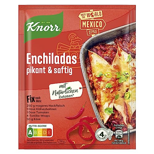 Knorr Fix Würzmischung Enchiladas für ein pikantes und saftiges Gericht mit Hackfleisch mit natürlichen Zutaten 33 g 1 Stück