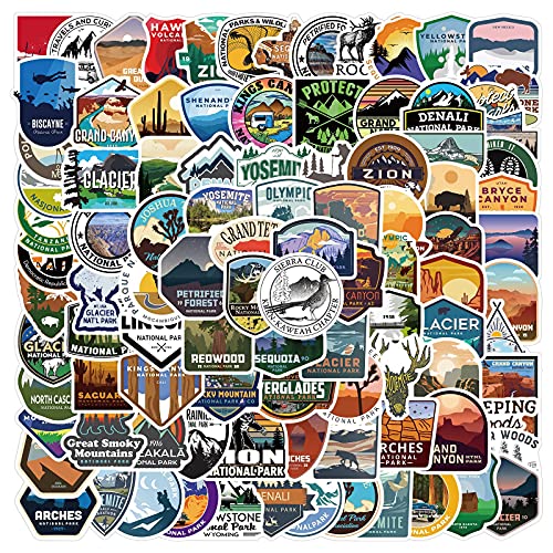 Outdoor Nationalpark Aufkleber 100 Stück Landmark Aufkleber Pack für Wasserflasche, Laptop, Gitarre, Skateboard, Auto, Fahrrad, Motorrad, Koffer, Gepäck für Erwachsene, Teenager, Sehenswürdigkeiten