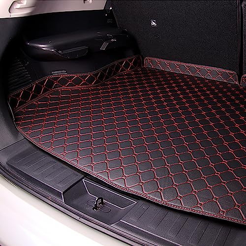 MEOMO Leder Auto Kofferraummatten für Maserati Grecale 2022, wasserdichte rutschfest Kofferraumwanne Schutzmatten Auto Zubehör,High Side/Black-Red