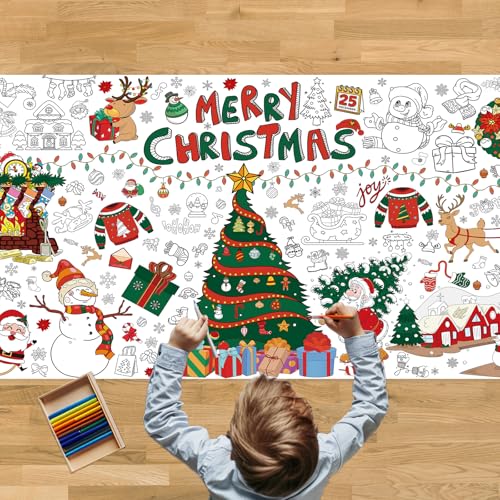 Ausmaltischdecke Weihnachten Kinder, Riesige 180 x 90 cm DIY Papier-Tischdecke, Weihnachtsbasteln Kinder, Weihnachts-Bastelposter, Spiele und Aktivitäten für Kinder, Mal Mich Bunt