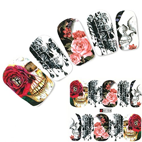 JUSTFOX - Nagel Sticker Tattoo Nail Art Totenkopf Rosen