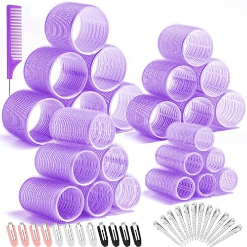 Selizo 4 Größe Lockenwickler Groß Locken,48 Stücke Jumbo Groß Kleine Lockenwickler Set Selbsthaftend Hair Rollers 63 mm 44mm 35mm 25mm Haarwickler mit klammern für lange mittlere klein Haare