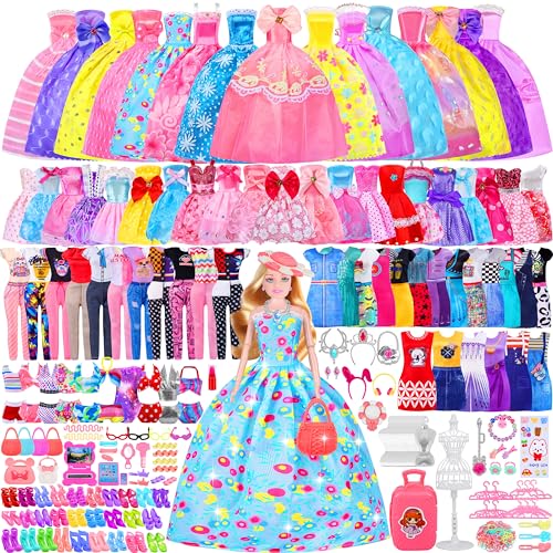 342 Puppen Kleidungsstücke Accessoires,Passend für 11,5 Zoll Mädchen Puppenkleidung Geschenk Spielzeug 5 Kleider, 3 Abendkleider, 8 Mittelröcke, 3 Hosen,10 Paar Schuhe usw., für ab 3+ Mädchen Jahre