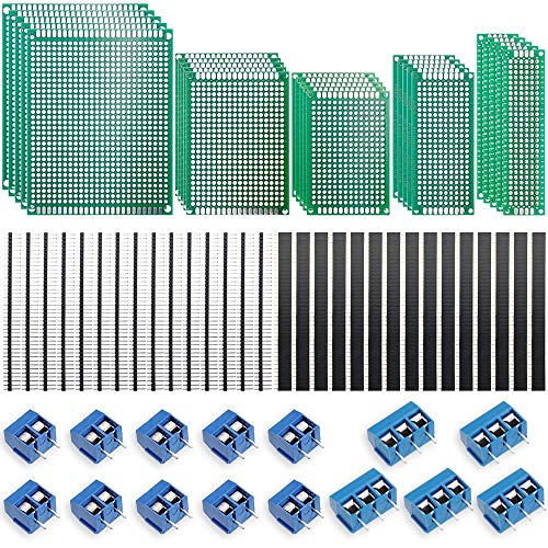 70Stk Doppelseitig Lochrasterplatte Kit - Nabance Doppelseitig Lochrasterplatte Lochrasterplatine Leiterplatte Platine PCB Universal Board Kit 25 PCB Universal Board+30 Kopfleiste +15 Screw Terminal