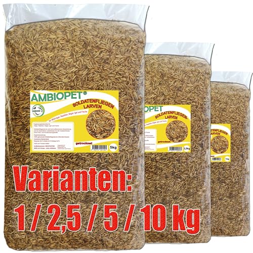 Ambiopet Soldatenfliegenlarven (Hermetia) getrocknet 5kg Packung, Black Soldier Fly, Protein- und fettreiches Wildvogelfutter, reich an Calcium und Laurinsäure