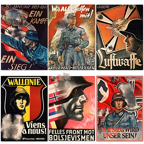 Generisch Wandkunst-Poster und Drucke aus dem Zweiten Weltkrieg, Militär, Soldat, Rekrutierungsposter, Vintage-Kraftpapierdruck, Kunstposter für Zimmer und Büro, Wanddekoration, Gemälde (F), 6 Stück