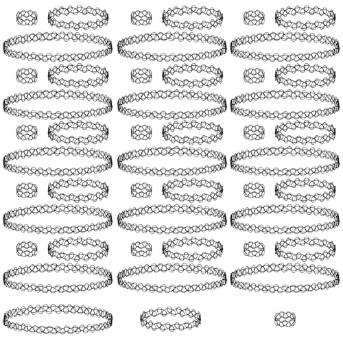 LILELIG 16 Sätze Elastische Halskette Set Tattoo Kette 90s Stretchhalsbänder Choker Armband Ringe Damen Vintage Punk Gothic Tattoo Kette Gummi Halsband 90er Jahre Accessoires für Mädchen Teenager