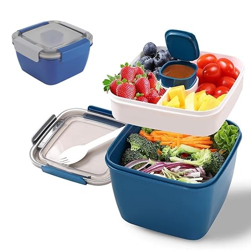Bento Box Lunchbox mit unterteilung fächern,Brotdose mit Besteck Erwachsene/Kinder,Brotzeitbox Nachhaltig Auslaufsicher,Salat box to go, 1500ml Bento Box für Schule/Arbeit/Picknick Reisen (blau)