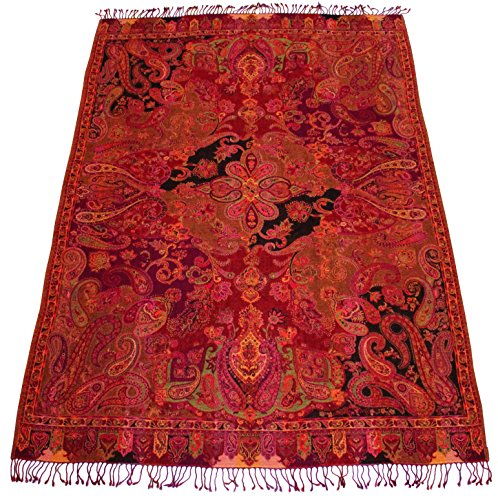 Lorenzo Cana Wolldecke aufwändig Jacquard gewebtes Paisley Muster flauschig weich Decke 100% Wolle Wohndecke Sofadecke Wohndecke Rot in exotischer Eleganz 96120