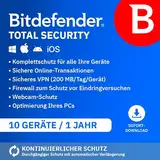 Bitdefender Total Security 2025 | 10 Geräte | 1 Jahr | PC/Mac/iOS/Android | Code zur Aktivierung per E-Mail | Automatische Verlängerung