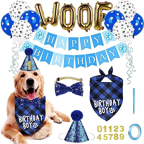 Hunde-Geburtstagsparty-Zubehör, Hunde-Geburtstag, Bandana-Hut, Banner-Set, WOOF Luftballons Happy Birthday Banner, Welpen, Katzen, Geburtstagsparty-Dekorationen