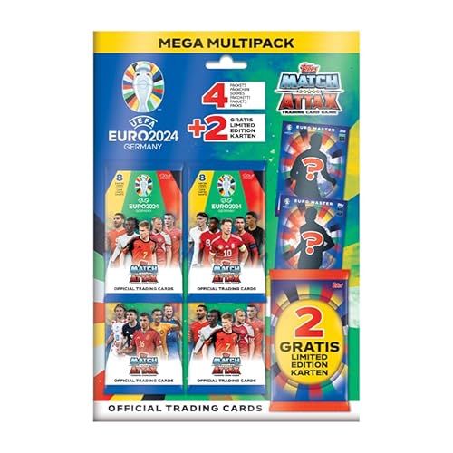 Topps Official Euro 2024 Match Attax - Mega Multipack - enthält 32 Euro 2024 Match Attax Karten Plus 2 zufällige Limited Edition Karten.