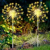 BBLTIFF Solarlampen für Außen Garten, 2 Stück 120 LED Gartendeko für Draußen Wetterfest, 8 Modi Warmweiß Pusteblume Solarleuchte, Solarstecker Garten für Gärten, Rasenflächen, Terrassen Deko